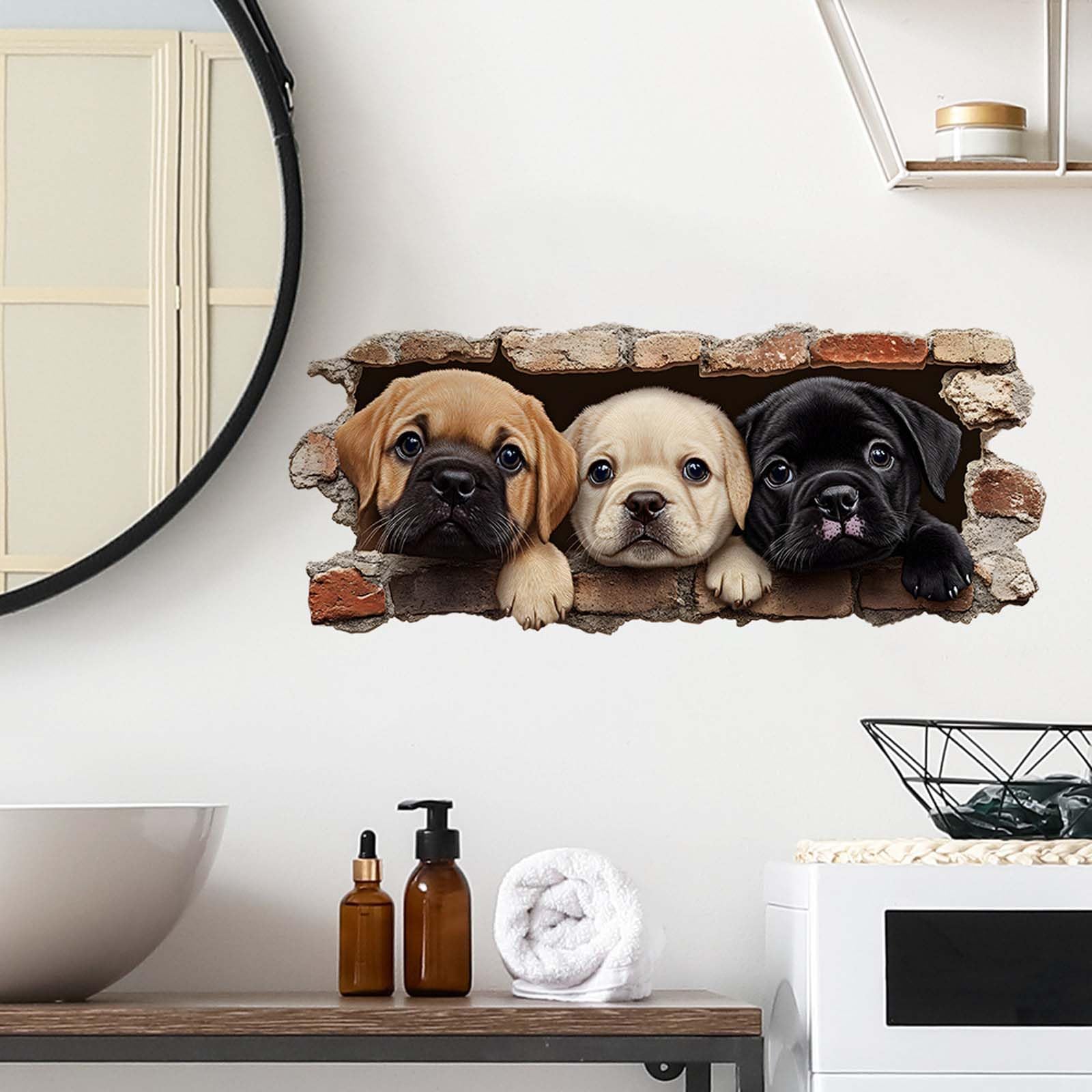 Pegatinas de Pared 3D Perros Cachorros Adhesivos Decorativos Efecto Agujero Vinilos Pared Infantiles Decoración de Pared para Habitación Niños Bebés Dormitorio Salón
