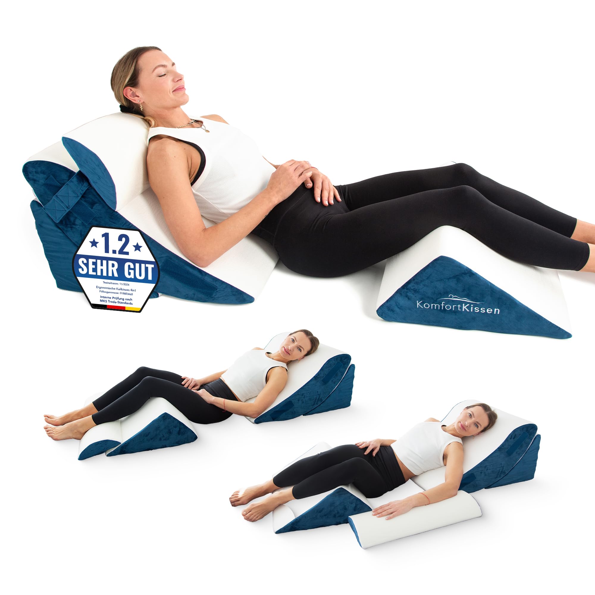 Set di 4 cuscini ergonomici a cuneo, design multifunzione 12 in 1, con rivestimento rimovibile e lavabile per dormire e leggere