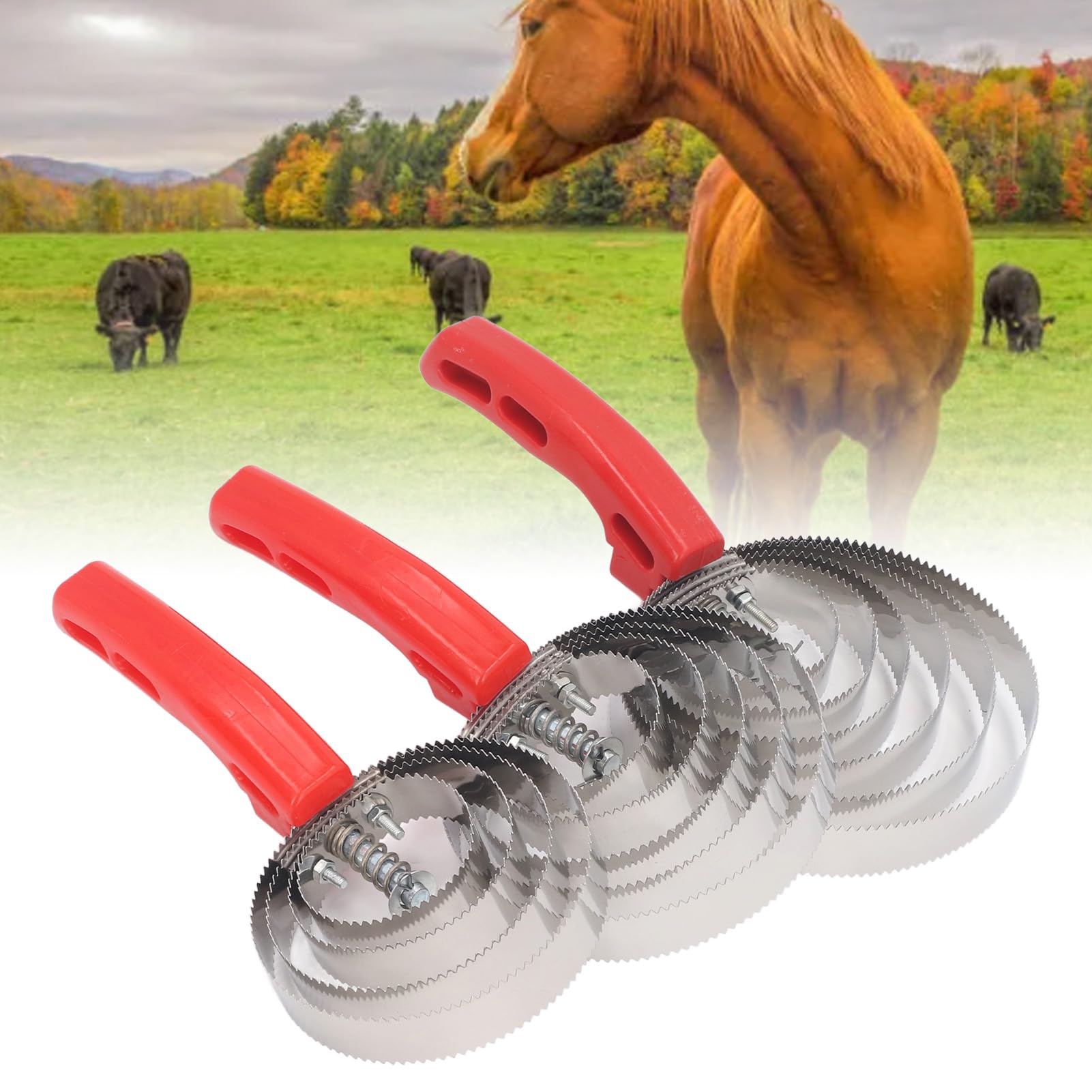 Peine de curry para caballos, juego de 3 uds de acero inoxidable para el cuidado de perros, cabras y caballos