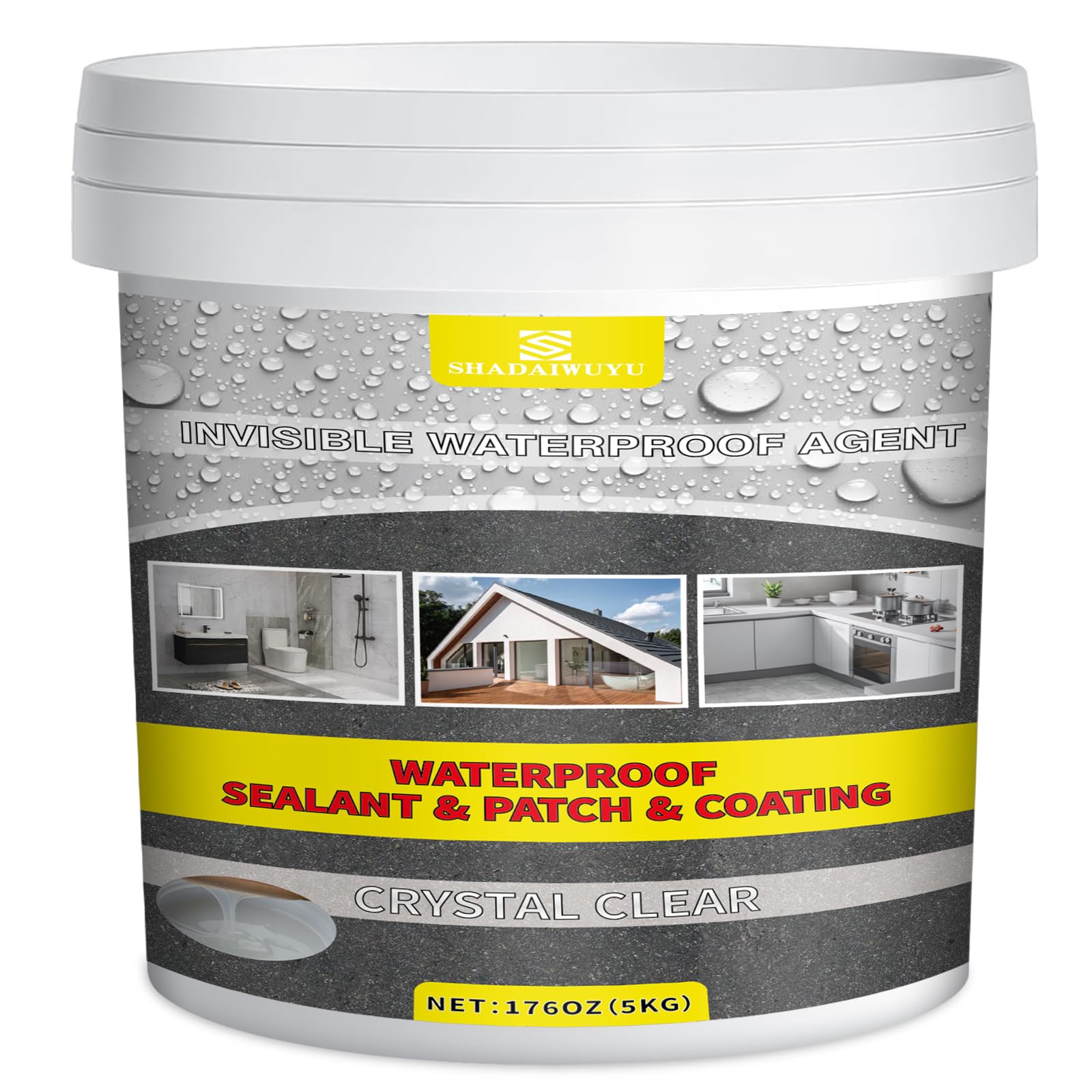 5KG Impermeabilizante Transparente,Revestimiento Impermeable Invisible,Pintura Impermeabilizante para Exteriores y Interiores,Sellador Impermeable para Terrazas,Pared,Baño