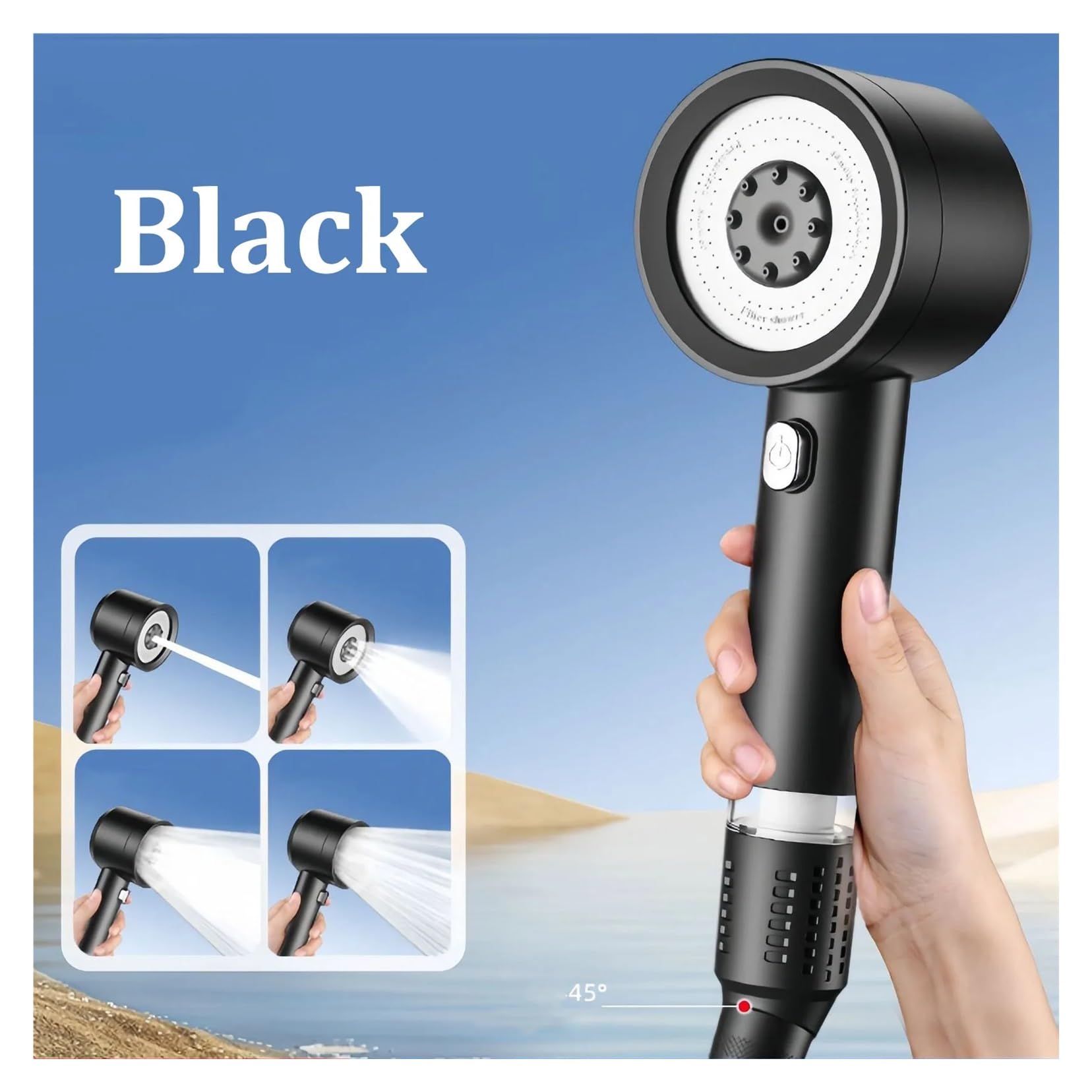 4 modos de filtro de cabezal de ducha presurizado, ahorro de agua, antibloqueo, juego universal para experiencia de spa, cabezal de ducha negro de alta presión, fácil de instalar, respetuoso con el
