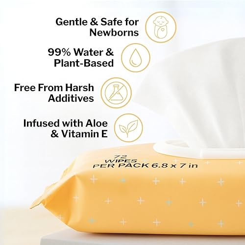 Miniatura 2 de McKesson Toallitas para bebé, aroma a polvo de bebé (1 paquete, 72 toallitas)  Aloe y vitamina E, 99% agua, tapa abatible, toallitas para piel
