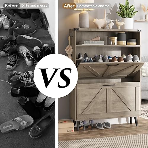 Miniatura 7 de Halitaa Zapatero con 2 cajones abatibles, armario de almacenamiento de zapatos para entrada, organizador de zapatos independiente con almacenamiento
