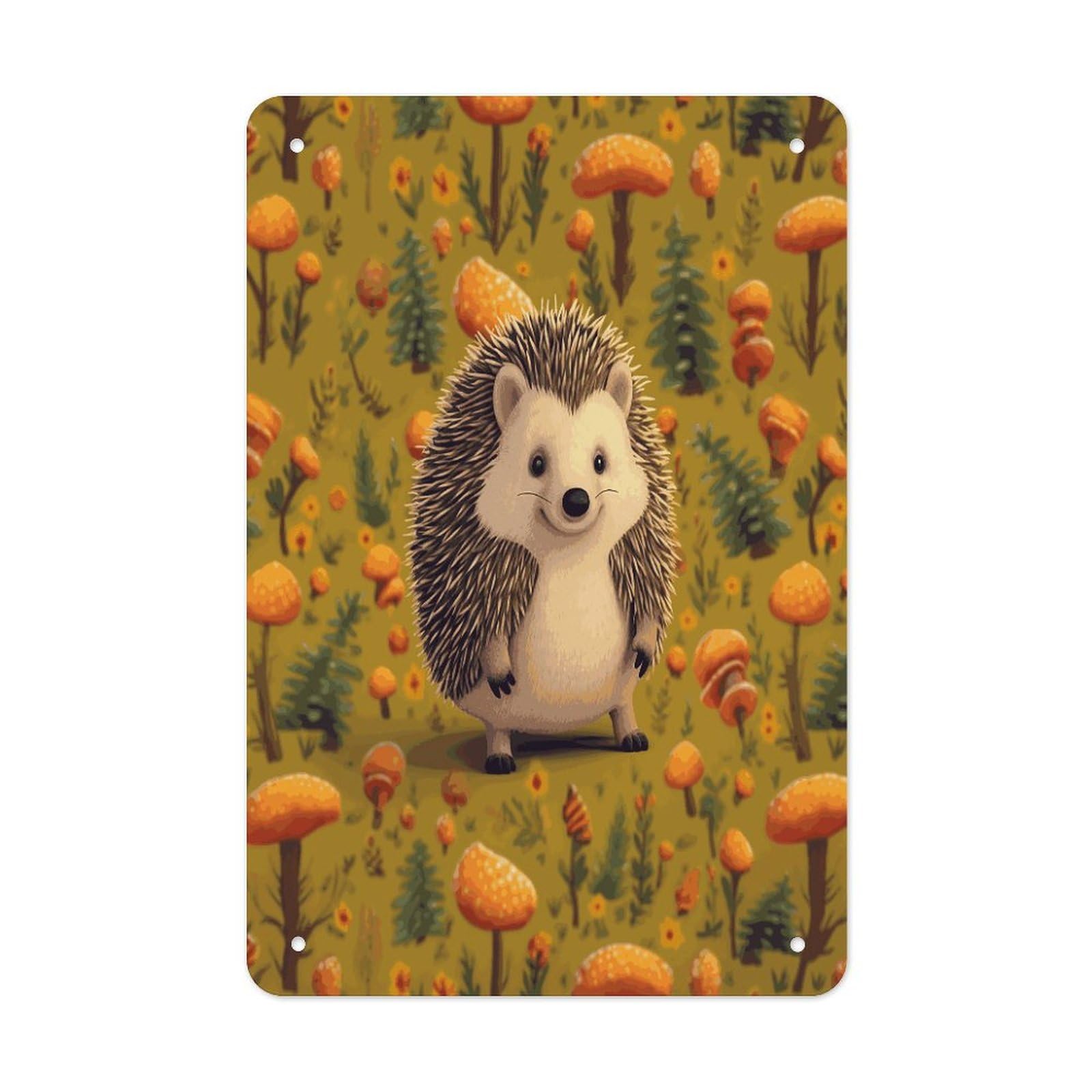 Hedgehog Metal Tin Sign Wall Decor Hanging Plaque