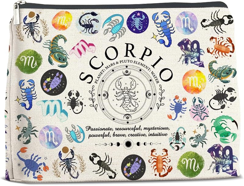 Necessaire de maquiagem LyoGao Scorpio com estampa do zodíaco, 20,07 cm x 17,02 cm x 4,57 cm