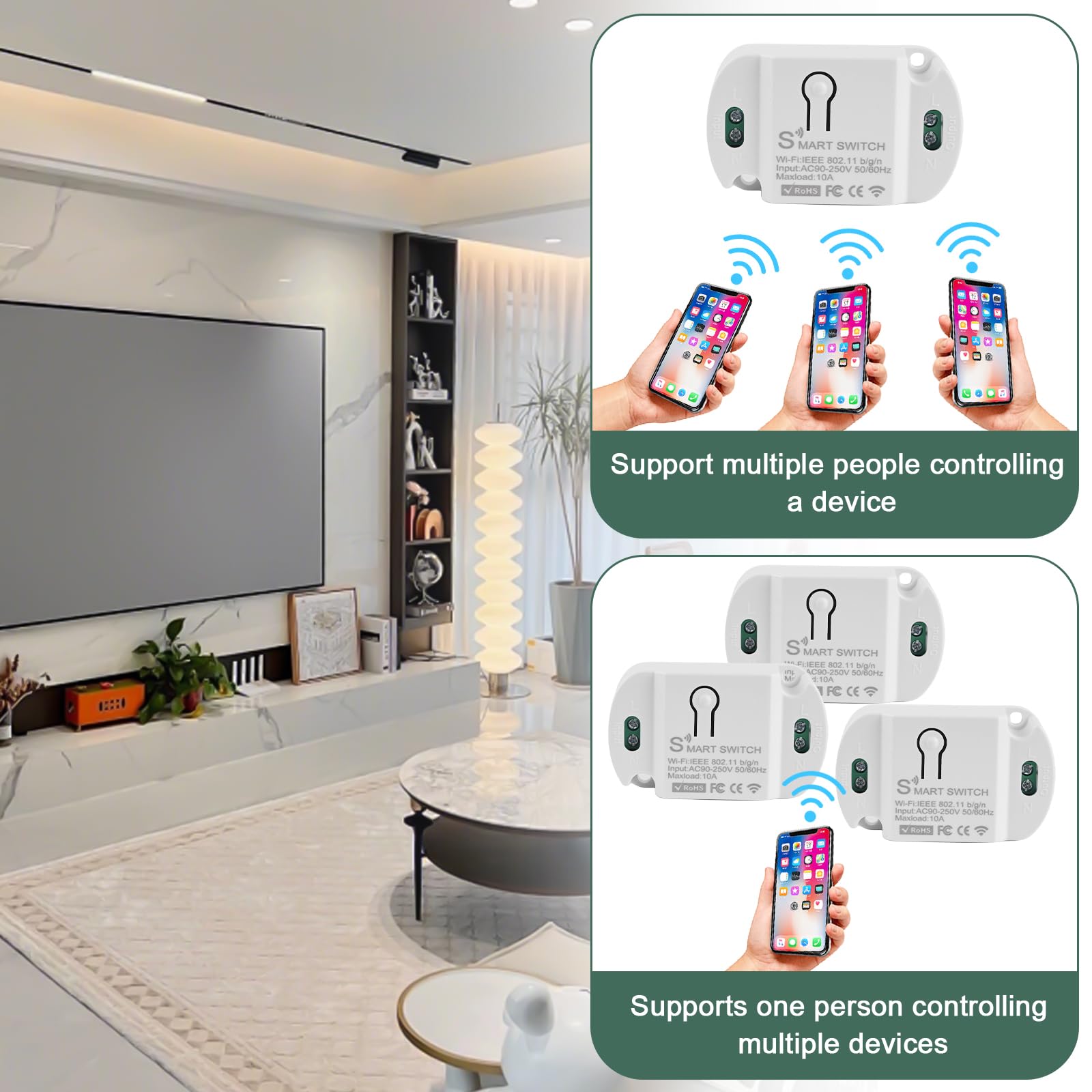 MOES Modulo Interruttore WiFi Intelligente 10A, Compatto, Funziona Con Alexa E Google Home - 4