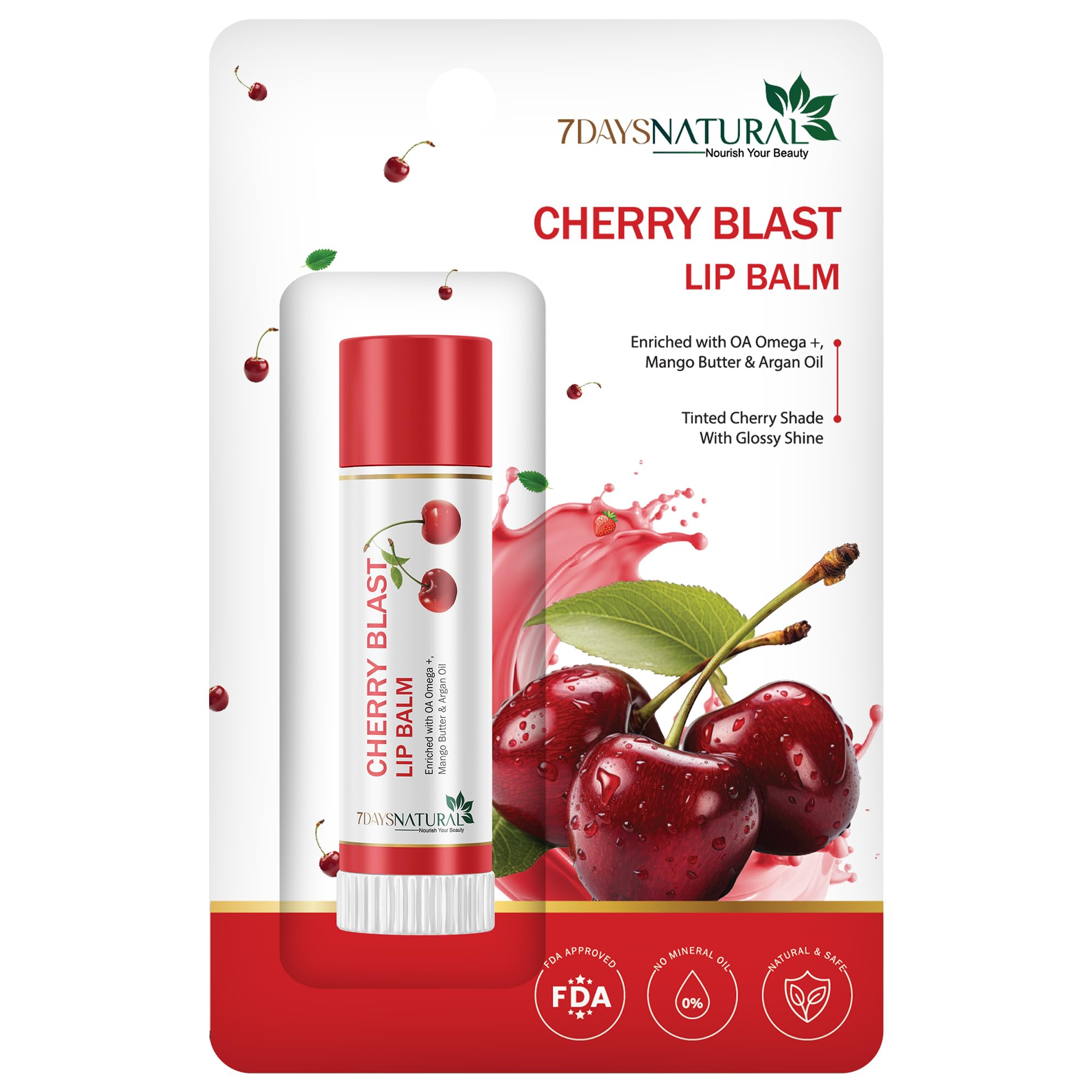 7Days Natural Cherry Blast Lip Balm | Tinted Cherry Shade with Glossy Shine | Enriched with Omega+ | Mango Butter & Argan Oil-picture-41