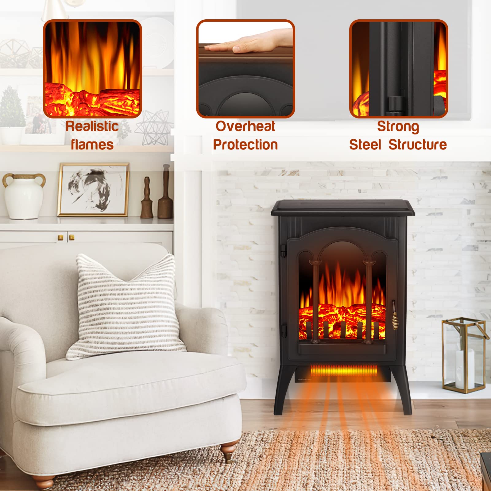 Amazon.com: Xbeauty Electric Fireplace Stove, Freestanding Fireplace Heater  with Realistic Flame, Indoor Electric Stove Heater, Portable, Infrared,  Thermostat, Overheating Safety System, 1000W/1500W(16 Inch) : Home u0026 Kitchen