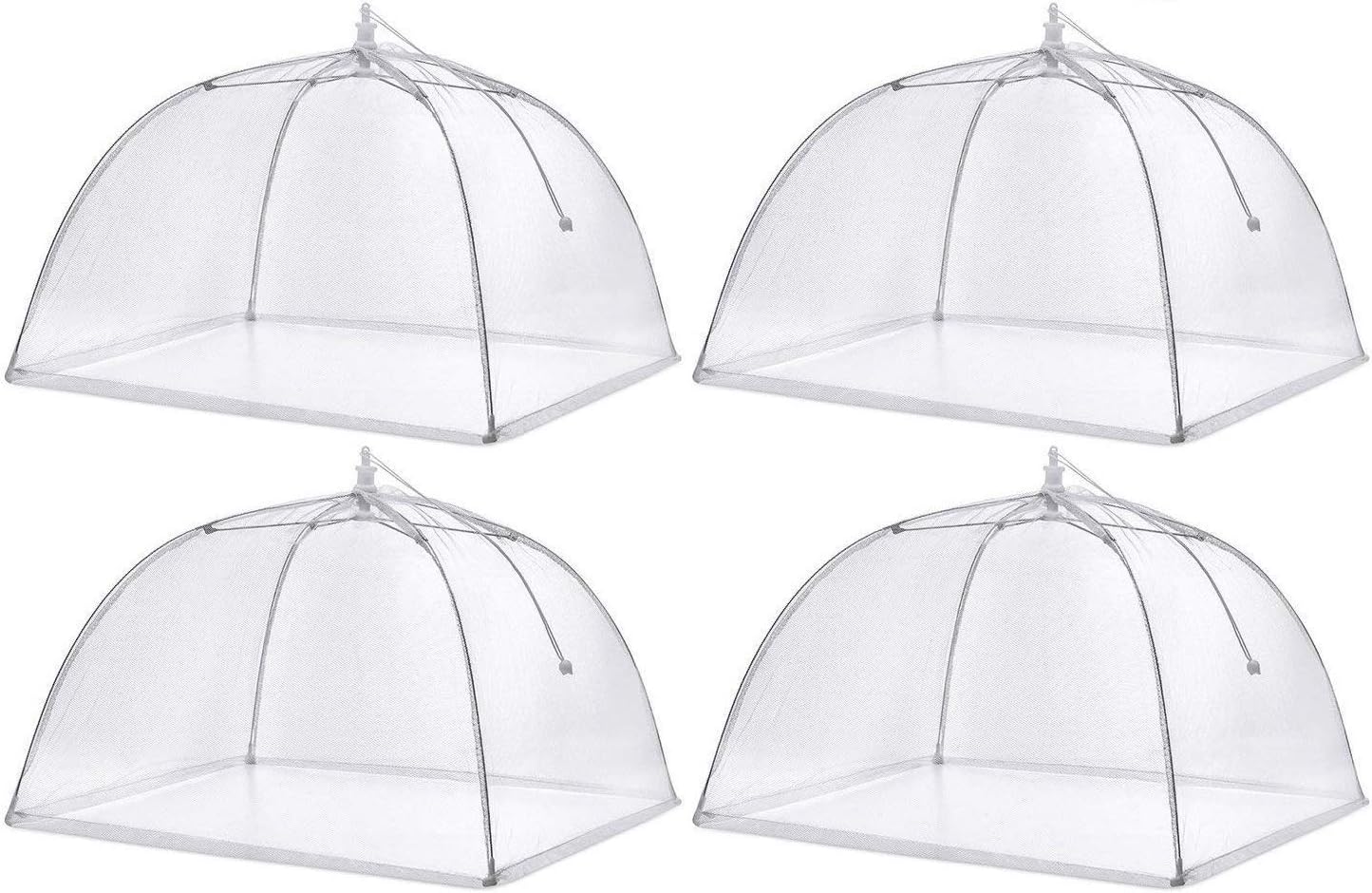 Large Pop-up Mesh Food Cover Tent-Set of 4 Reusable and Collapsible Umbrella Screens Pefect for Keep Out Flies, Bugs, Mosquitos (White)