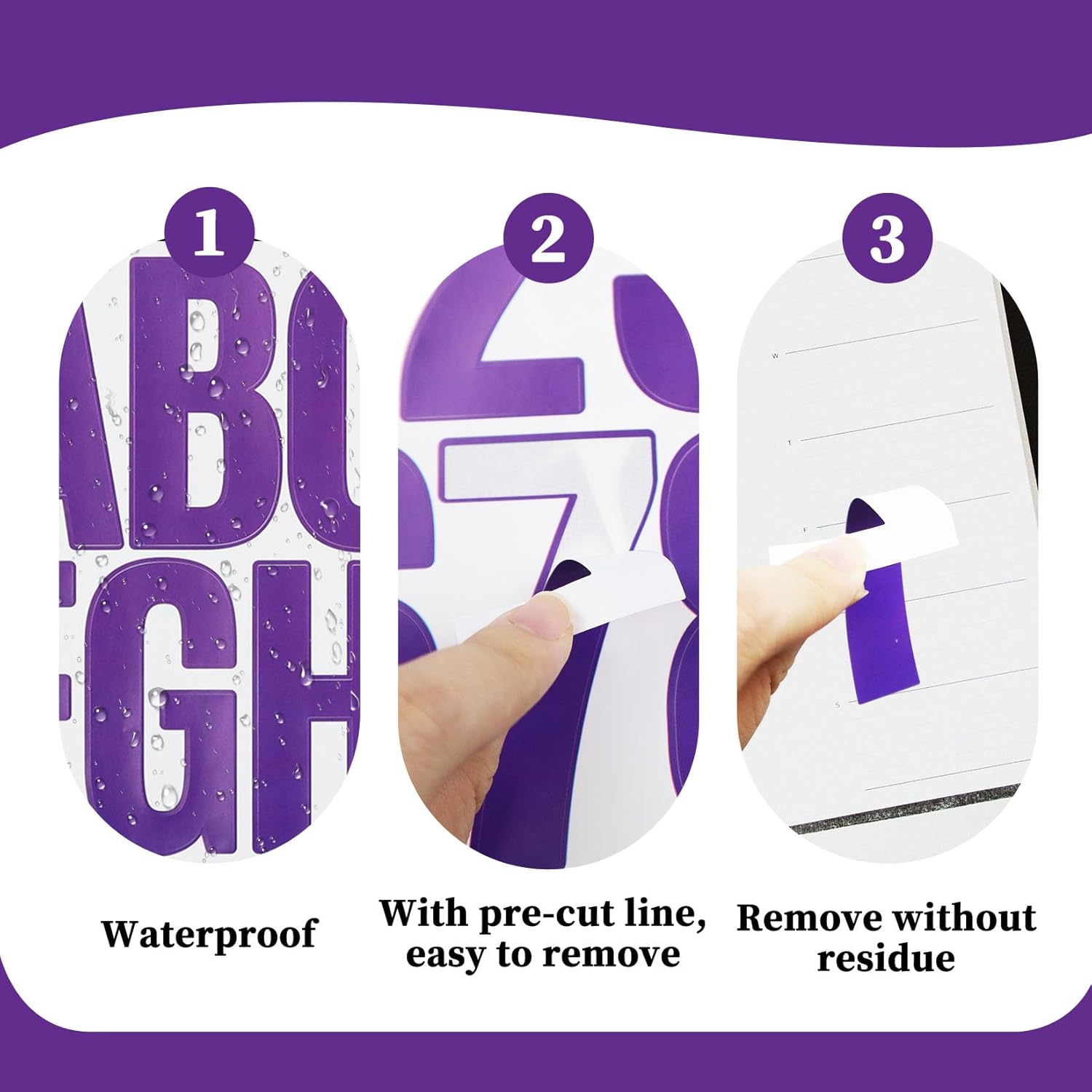 3 Inch Letter Stickers, 138 Pieces Self Adhesive Alphabet Number Sticker for Mailbox, House Number and Water Bottle, Waterproof Sticky Vinyl Symbol Stickers for DIY(12 Sheet Purple)