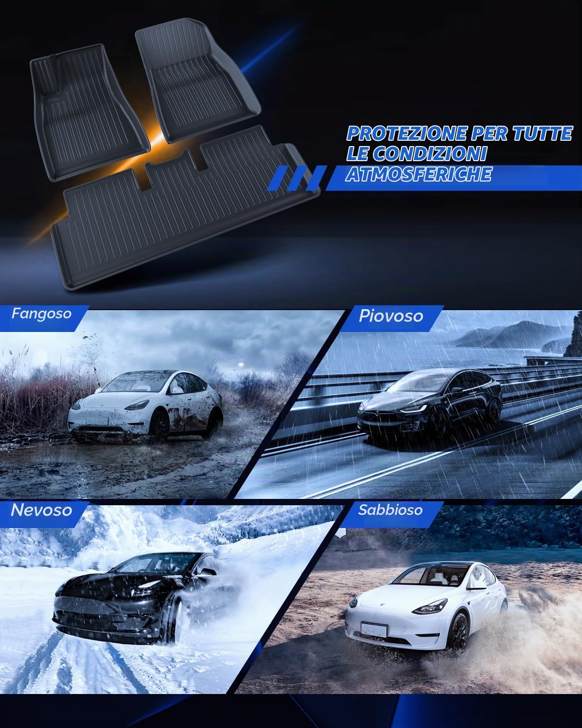 Tappetini 3 Pz per Tesla Model 3 2024-2026 Tappetini Tutte Le Stagioni 3D Con Bordo Alto Antiscivolo Impermeabile Tappetini a 3 Strati per Tesla Model 3 Highland Accessori