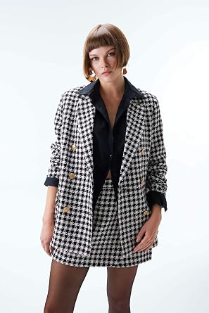 DeFacto Women's Oversize Fit Tweed Blazer