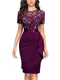 Women&apos;s Elegant Sequin Floral Lace Scoop Neck Ruffle Style Cocktail Party Dress