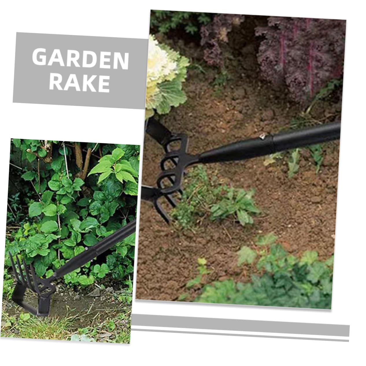 DOITOOL Azada de Estribo y Rastrillo de Jardín de Acero Inoxidable Negro, Herramienta Portátil para Hacer Zanjas y Eliminar Malas Hierbas en Jardinería Exterior