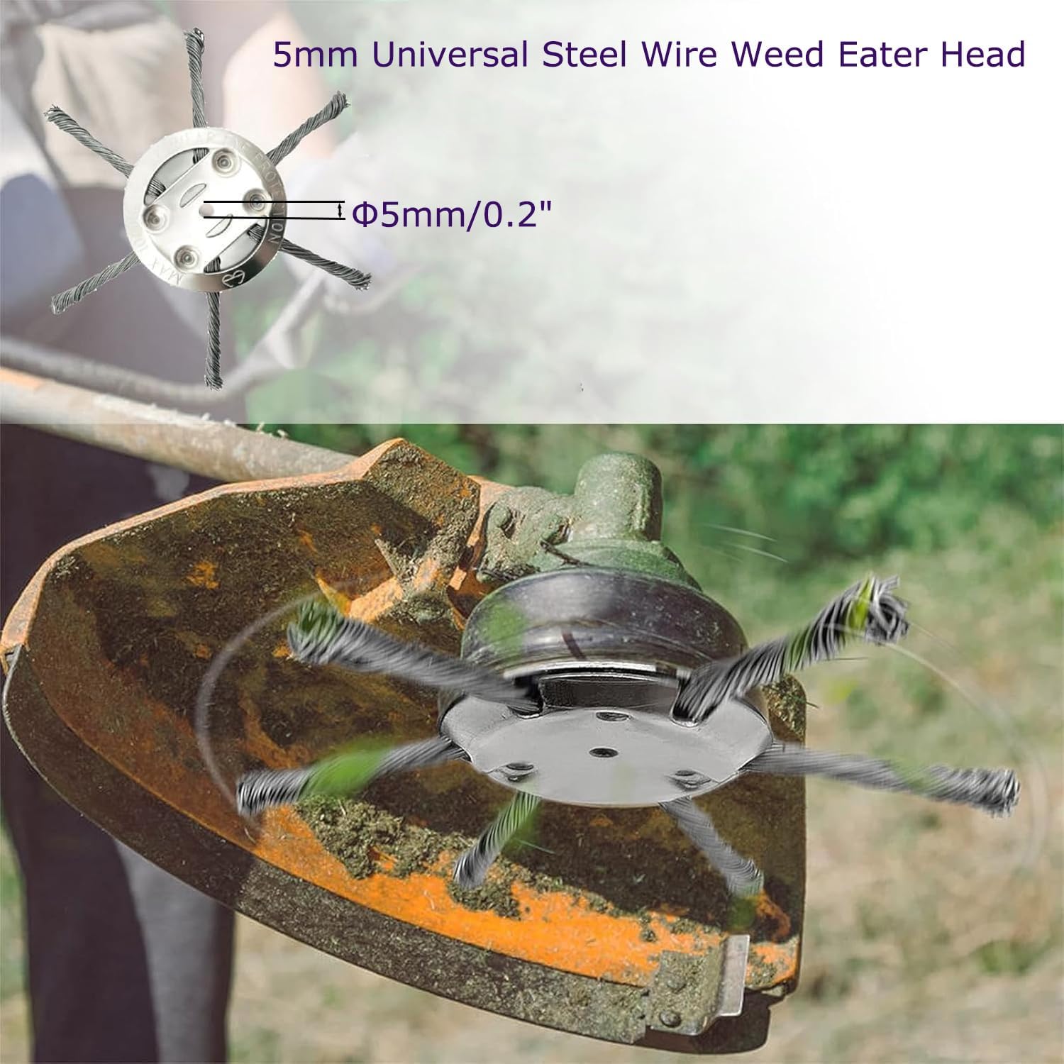 2PCS Steel Wire Grass Trimmer Head, String Trimmer Replacement Parts, Universal Brush Cutter for Lawn Mower Edging, 6 Inch Steel Wire Weed Brush Cutter Trimmer Head (6 Blades)