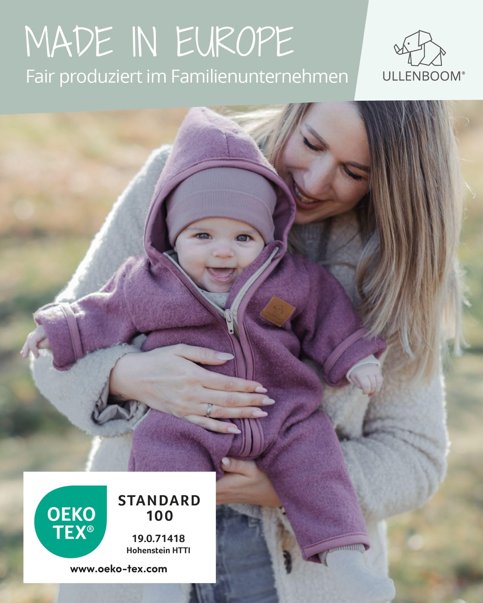 ULLENBOOM® Wollwalk Overall Baby - Walkoverall - Aus Schurwolle, 100% mulesingfrei - Overall für Baby bis Kleinkind - Ideal für Herbst und Winter