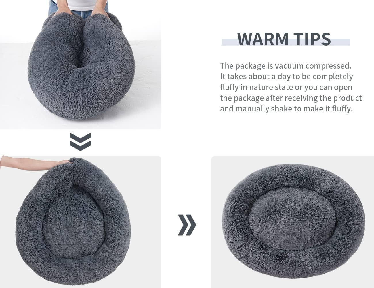 YOJOGEE Donut Calming Dog Bed for Medium Large Small Dogs Cats Fluffy Anti Anxiety Dog Beds Washable Puppy Bed Plush Non-Slip Cuddler Warming Faux Fur Pet Bed - Image 5