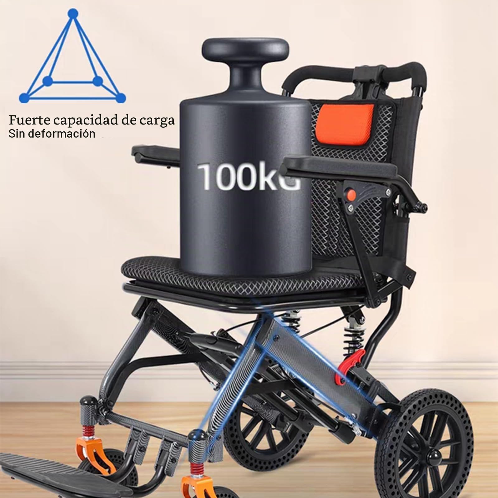 UYSELA Silla de Ruedas Plegable Ligera, el Hogar y Los Viajes Sillas Ruedas Extra Estrechas, Ligera y Compacta, Ancho Asiento 41.5 Cm, Soporta 100 Kg