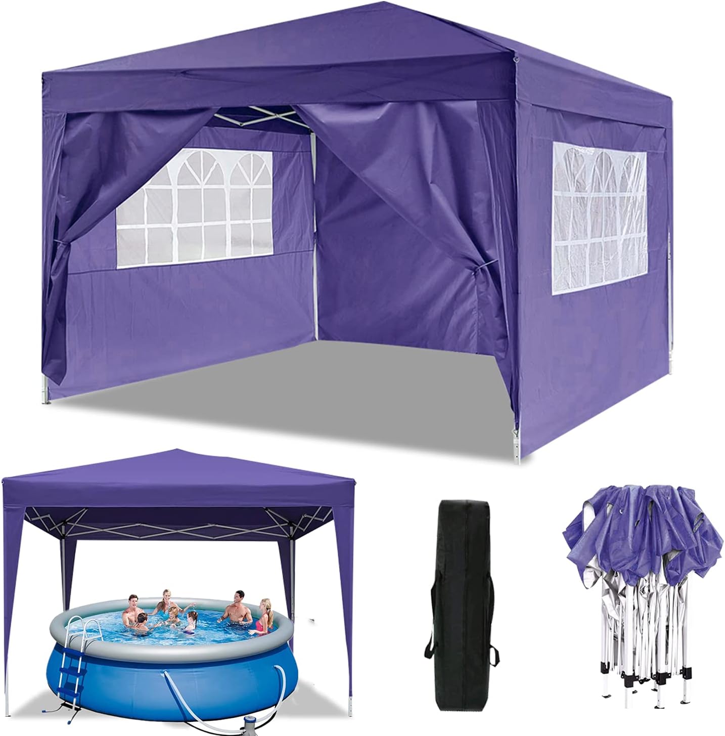 Oppikle 3x3m /3x6m Garden Gazebo Marquee Party Tent Wedding Water Resistant Awning Canopy, UV Protection With 4 Side Panels, Fully Waterproof, Ideal for Garden Party Festival Beer Tent (3x3m, Purple)
