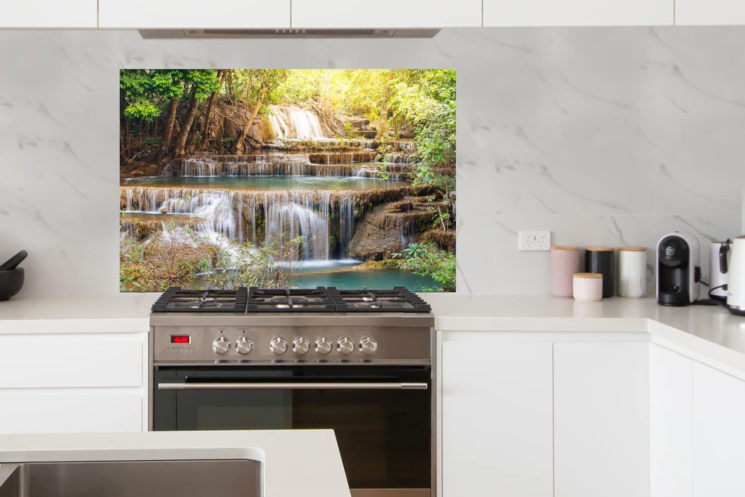 MuchoWow Credence Soleil - Chute d'eau - Paysage Fond de hotte 120x80 cm Credence Aluminium Plaque INOX de Cuisine
