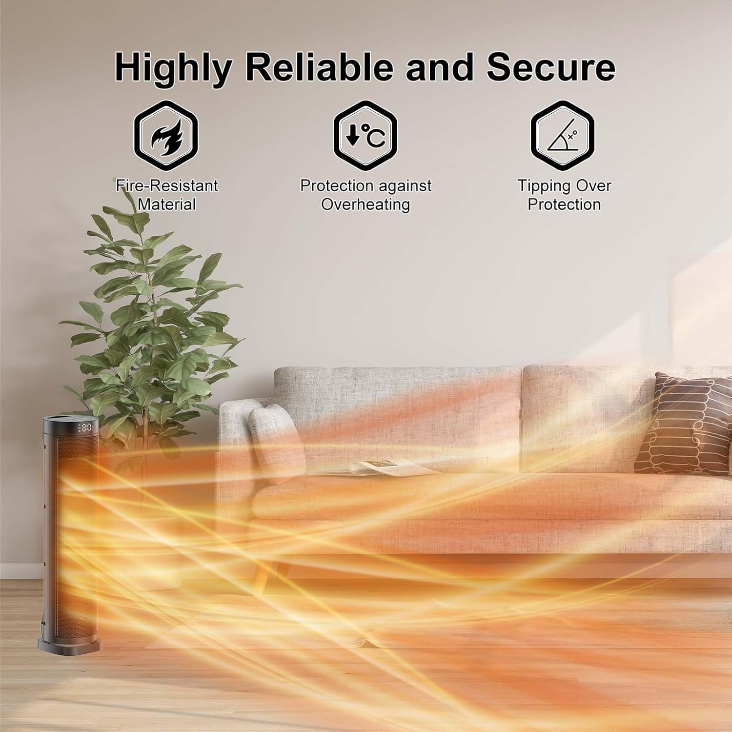 X-Large Space Heater, 1500W Electric Heaters for Indoor Use with Thermostat, 70° Oscillation, 5 Modes, Remote, 12H Timer, Quiet Portable Heater for Office, Bedroom, Large Room