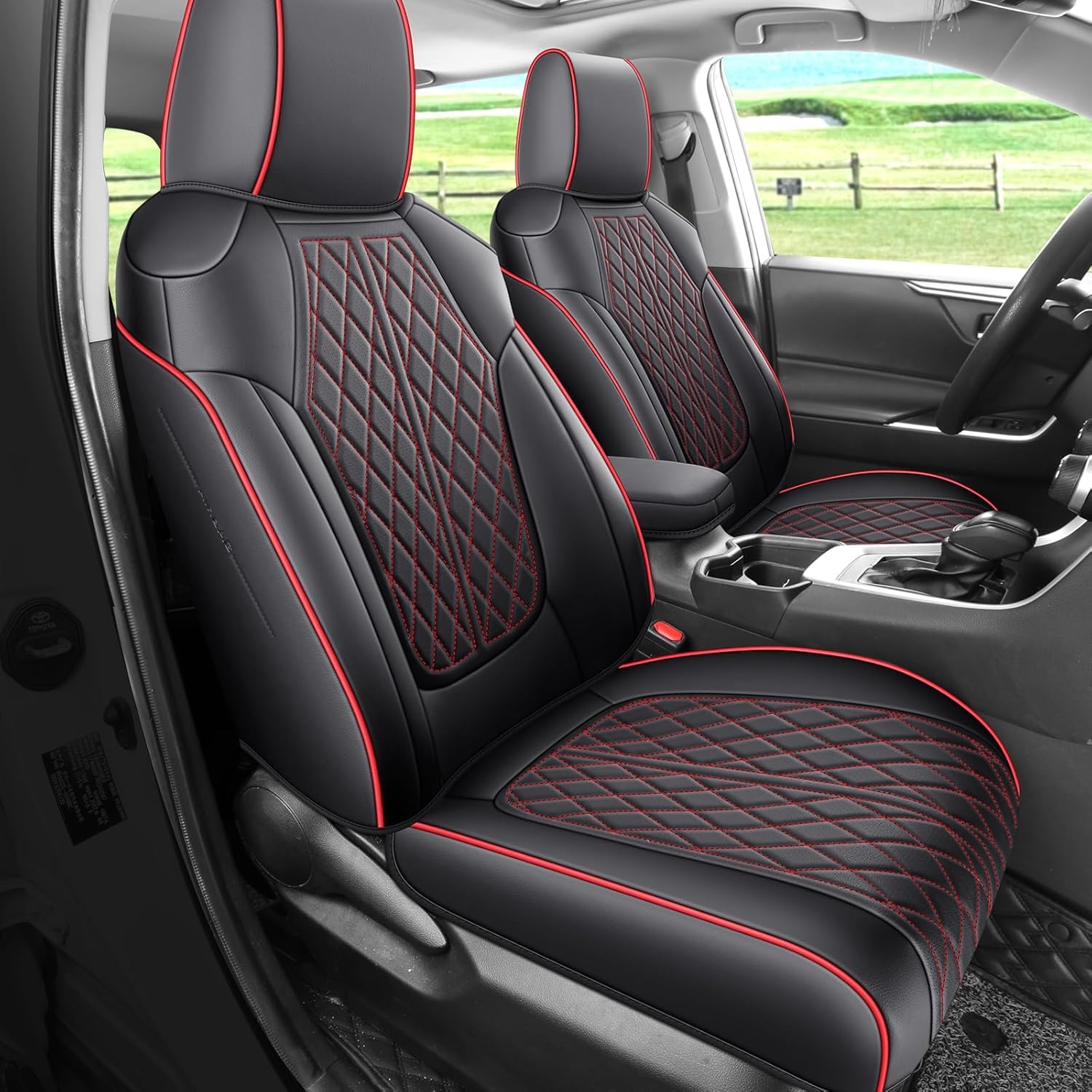 Photo 1 of DuDuWang Rav4 Seat Covers Custom Fit for Toyota Rav4 Full Set Faux Leather Car Seat Covers Waterproof Full Coverage (Black Redline, 2013-2018 LE/XLE/Premium/Limited)