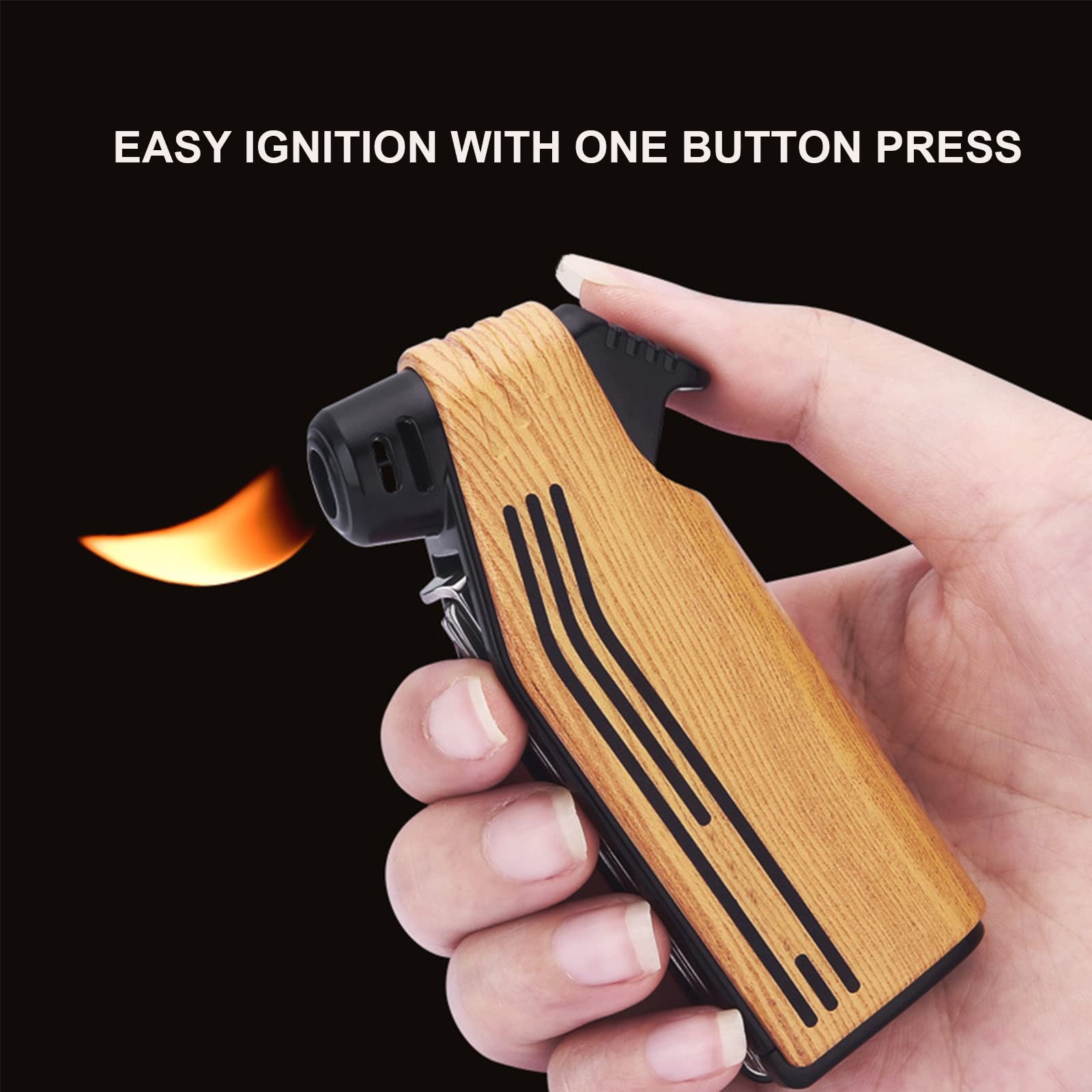 Multifonctionnel 3 en 1 Butane Briquet Torche Rechargeable Jet Flamme Briquet Vintage Coupe-Vent Gaz Cigarette Accessoires Allume-Cigare sans Gaz