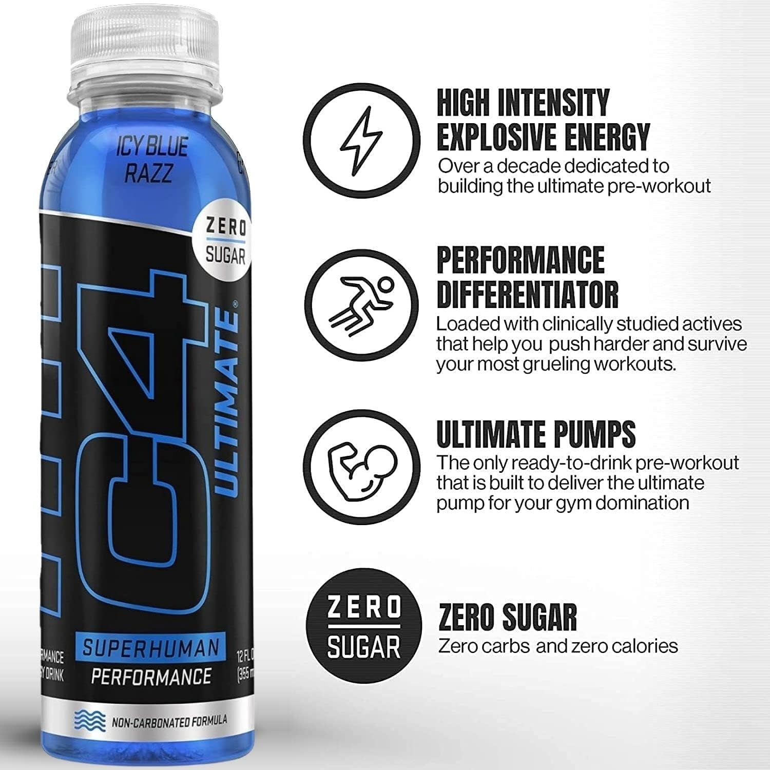C4 Ultimate Non-Carbonated Zero Sugar Energy Drink, Pre Workout Drink + Beta Alanine, 12 Fl Oz (Pack of 12) : Everything Else