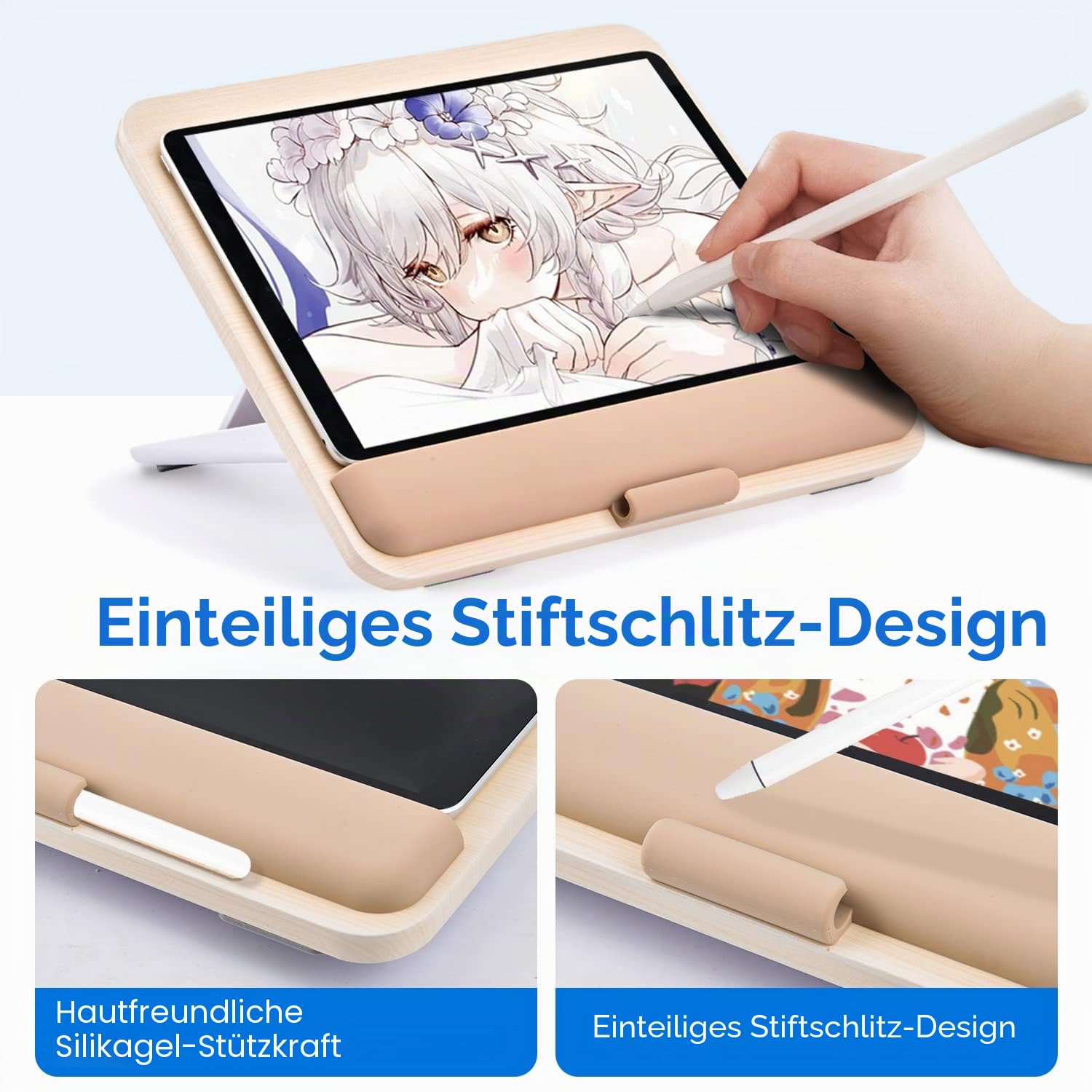 Holz-Tablet-Halterung für iPad Pro 12.9/11, Air, Mini, Fire HD - Verstellbare, Tragbare Ständer zum Zeichnen/Schreibtisch/Schreiben/Ansehen (Holz)