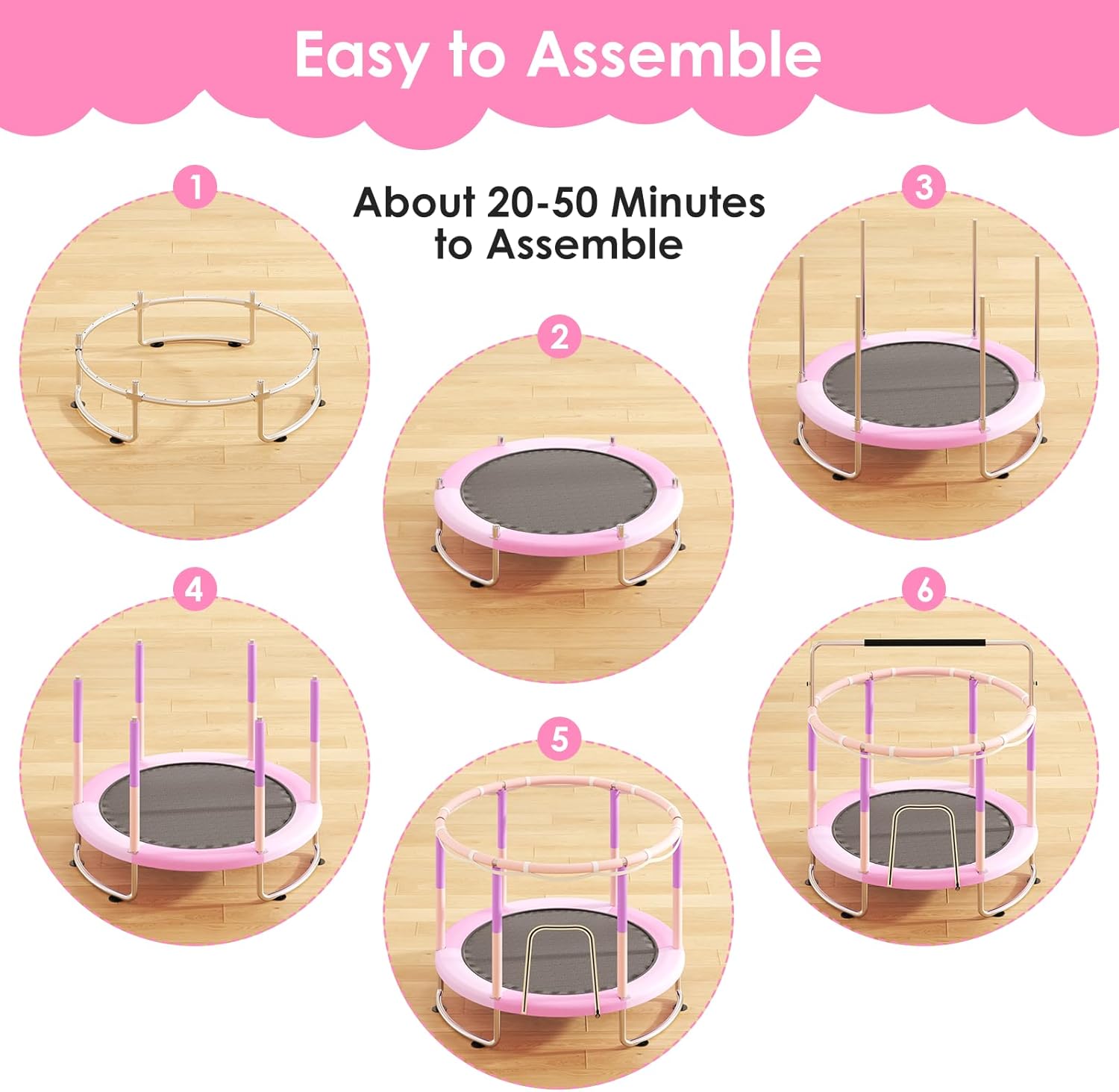 Trampoline for Kids, Upgrade Full Anti-Rust 440lbsToddler Trampoline with Net,Upgraded Ring Legs with Adjustable Gymnastics Bar&Toys, Gifts for Ages 1-8 Boys&Girls