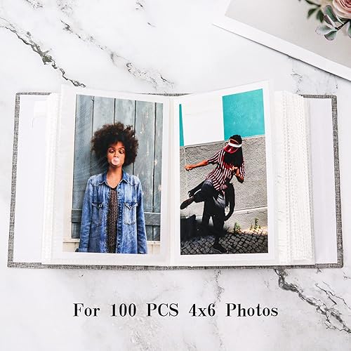 Miniatura 2 de Vienrose - Álbum de fotos de 4 x 6pulgadas, 100páginas, cubierta de lino con ventana frontal, para bebés, bodas, familias, niños y aniversarios