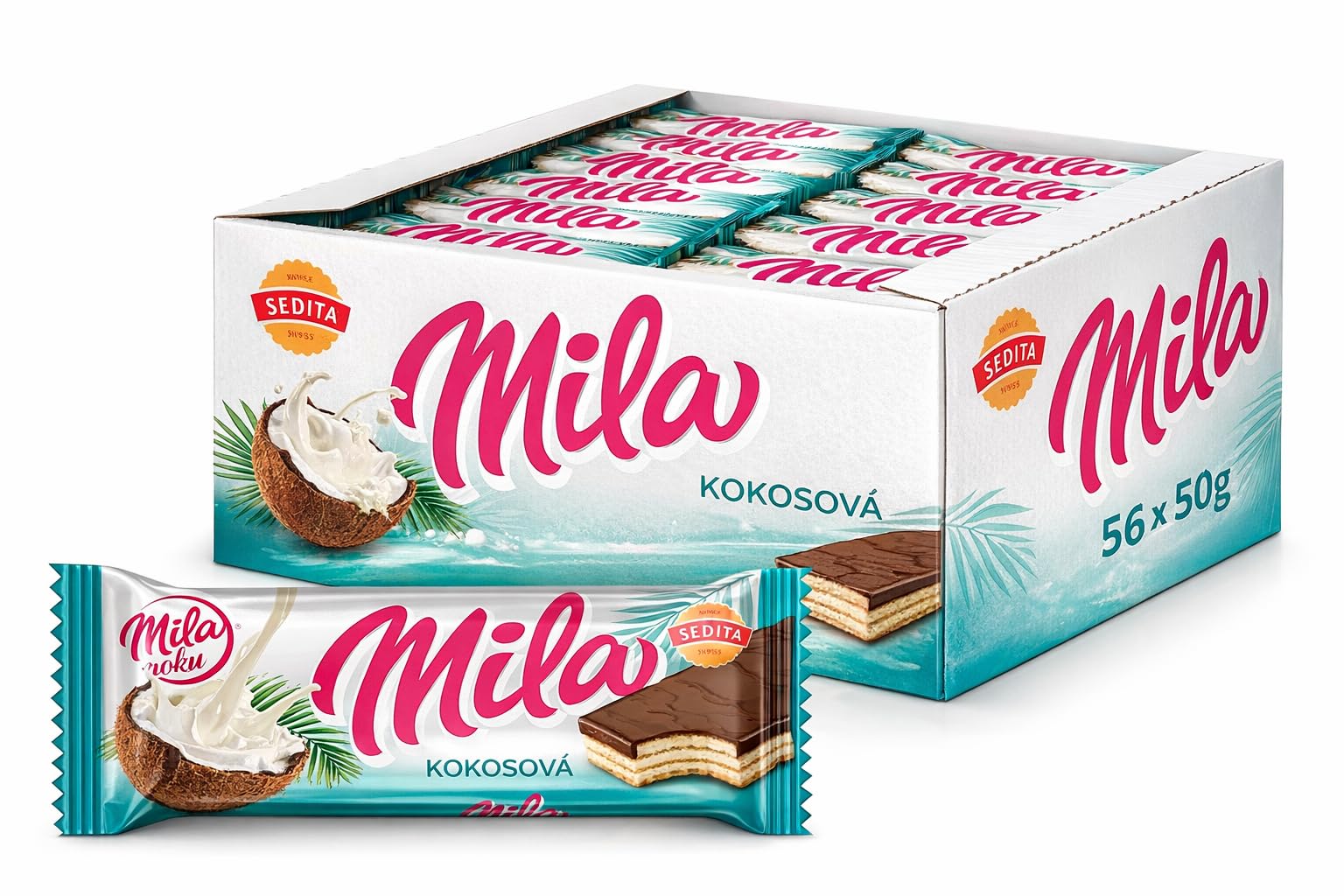 Sedita Mila – Waffeln mit Kokosgeschmack, 56 × 50 g, limitierte Edition