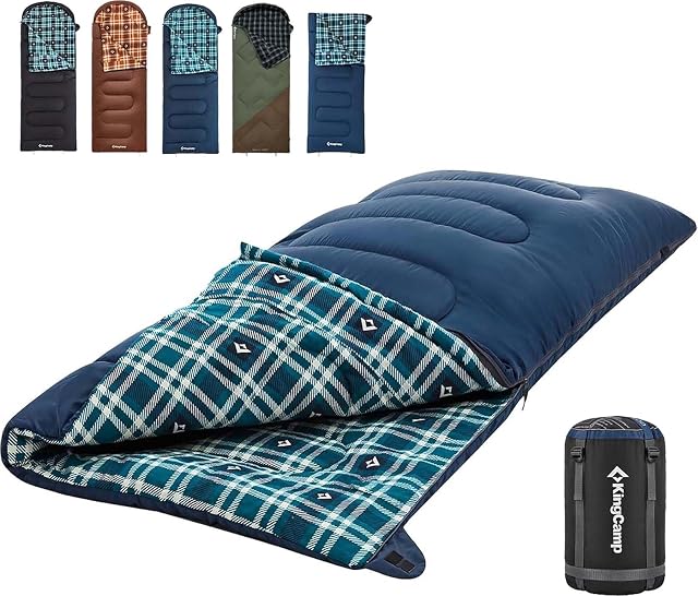 KingCamp Sleeping Bag for Adults, Cold Weather & Warm XL Big and Tall Flannel Sleeping Bags with Compression Sack Portable Waterproof Essentials Gear Accessories for Outdoor Camping