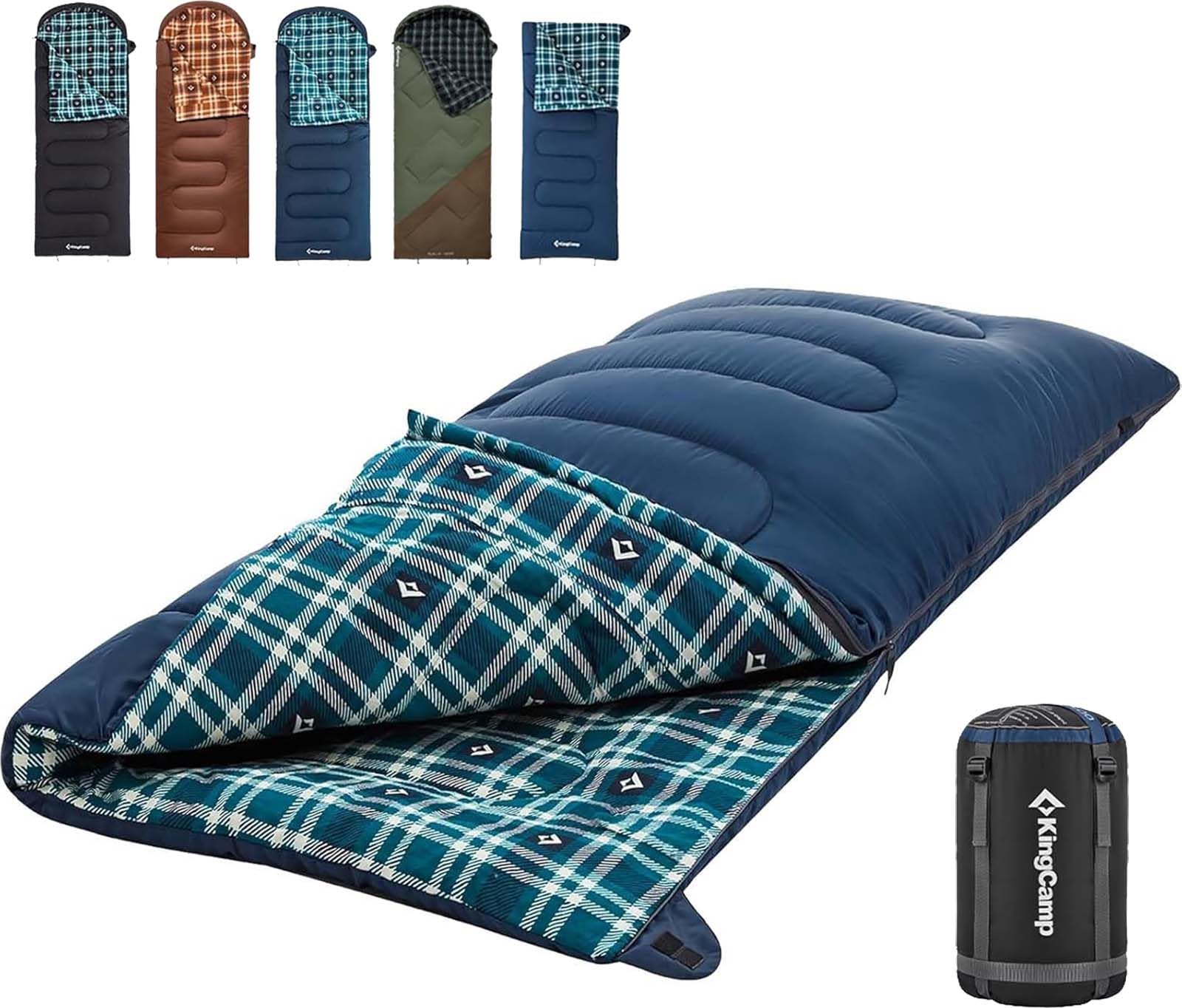 KingCamp Sleeping Bag for Adults Cold Weather Warm XL Big and Tall Flannel Sleeping Bags with Compression Sack