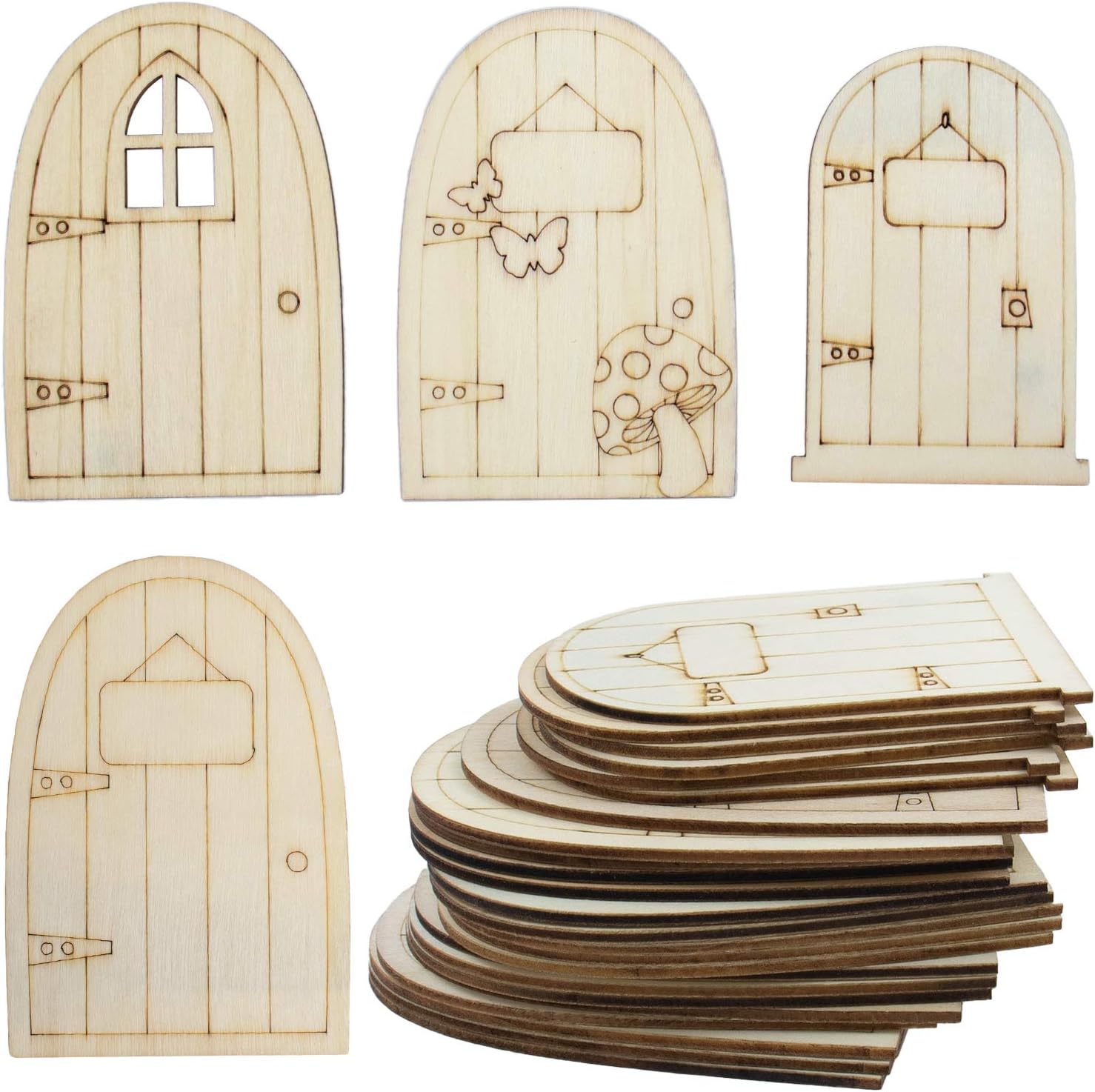 AUEAR 24-Pack Unpainted Fairy Garden Doors: DIY Miniature Wooden Doors for Whimsical Backyard Fairy Houses