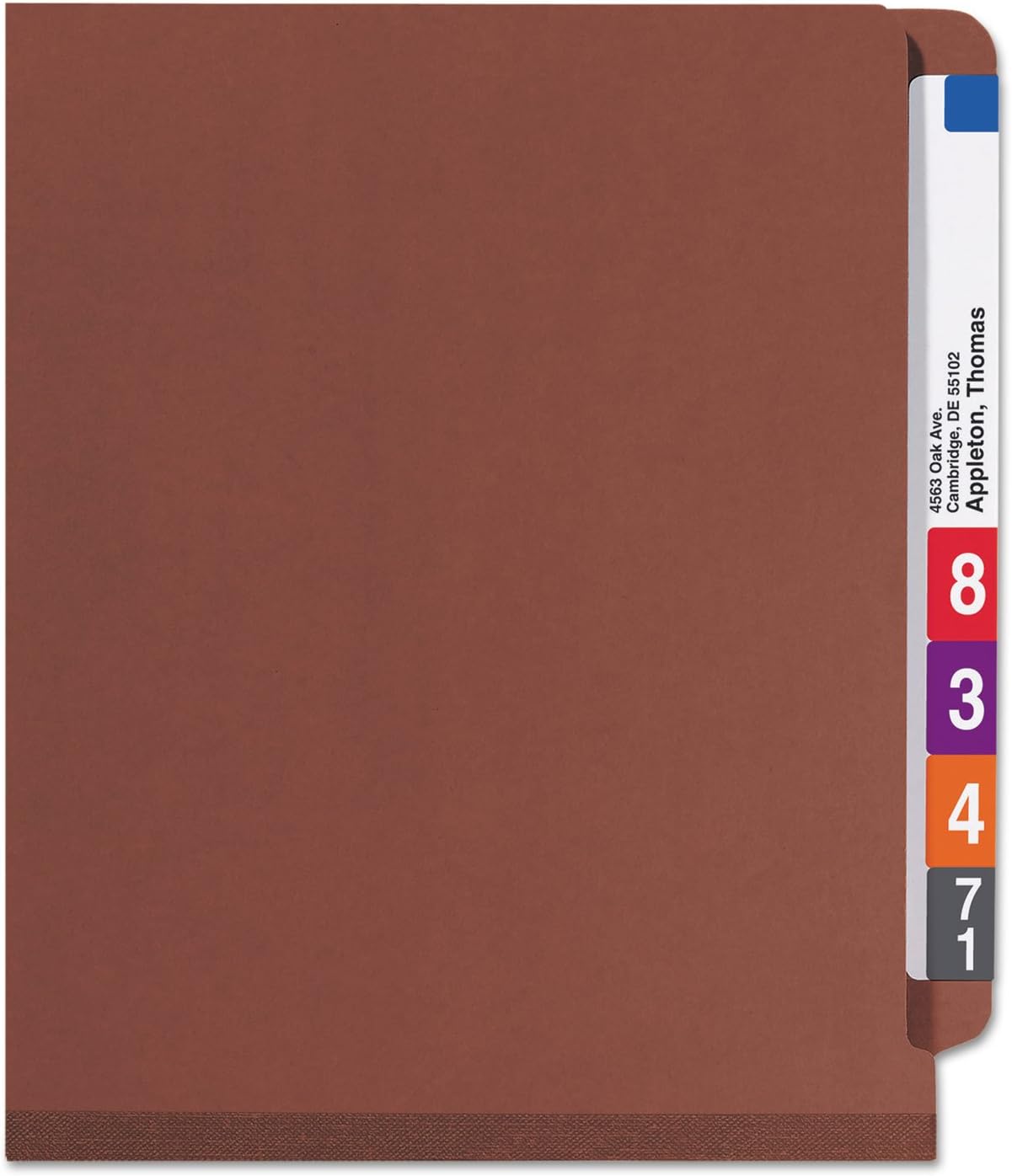 Smead 100% Recycled End Tab Pressboard Classification File Folder with SafeSHIELD Fasteners, 3 Dividers, 3" Expansion, Letter Size, Red, 10 per Box (26865)
