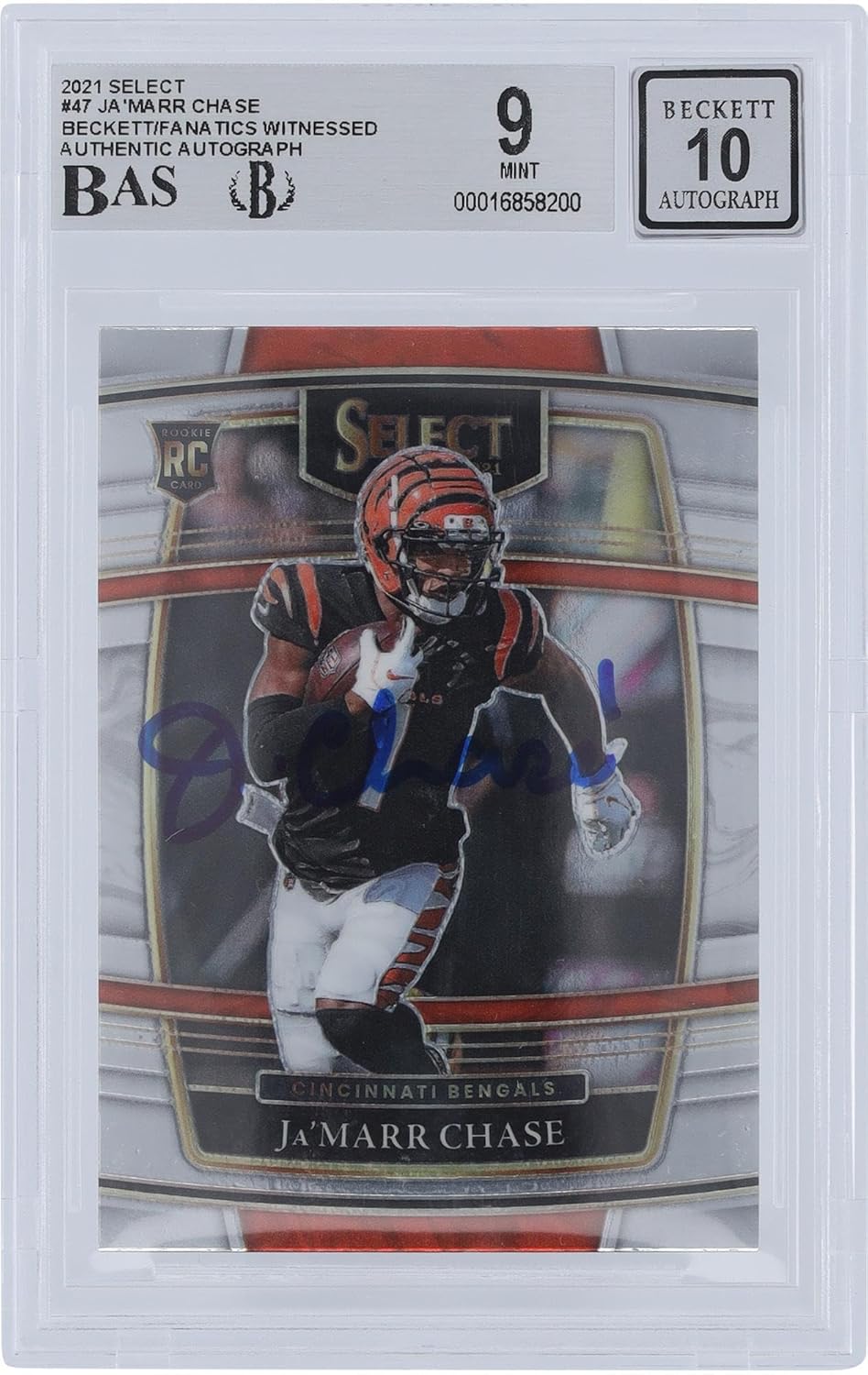 Ja'Marr Chase Cincinnati Bengals Autographed 2021 Panini Select Concourse #47 Beckett Fanatics Witnessed Authenticated 9/10 Rookie Card - Football Slabbed Autographed Rookie Cards
