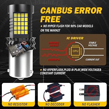 Xenon White BAU15S PY21W LED Bulbs For Reverse Light Canbus Error Free Built-in Resistor No Hyper Flash No Error,BAU15S Bulb For Backup Light Brake Light Tail Light DRL Fog Lamp(2 PCS)
