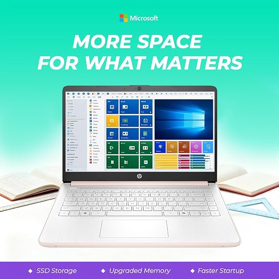 HP 14 Rose Gold Laptop with Copilot AI Intel 4-Core N150 Processor 4GB RAM 128GB SSD + 1TB Cloud Storage Microsoft 365 Windows 11 Thin & Portable
