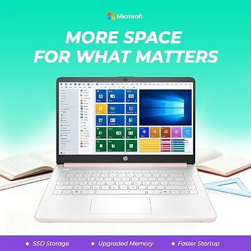 HP 14 Rose Gold Laptop with Copilot AI Intel 4-Core N150 Processor 4GB RAM 128GB SSD + 1TB Cloud Storage Microsoft 365 Windows 11 Thin & Portable
