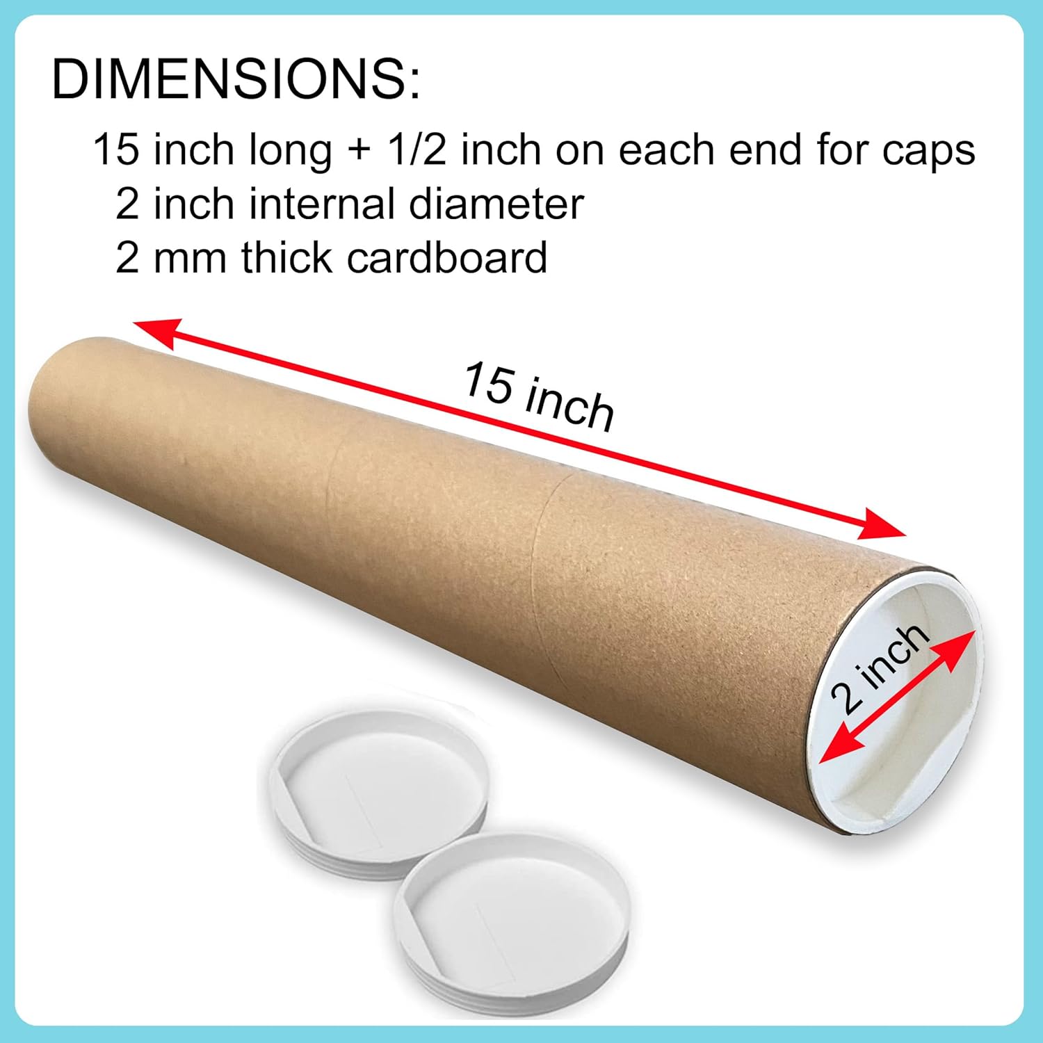 4-Pack Cardboard Mailing Tubes (2"x15") with 4 Adhesive Blank Labels - Secure Shipping and Storage for Documents, Blueprints, Posters, & Artwork (4 Tubes, 4 Labels)