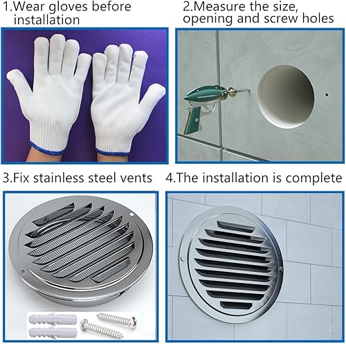 Miniatura 11 de SDTC Tech Ventilación de aire de acero inoxidable de 4 pulgadas, con nariz redonda, extractor externo, salida de pared, rejilla de rejilla con malla