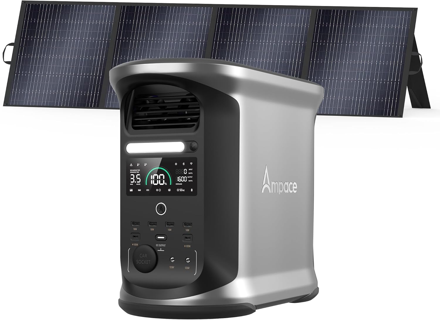 AMPACE Andes 1500 Power Station 2400W(Surge 3600W) Solar Generator with 200W Solar Panel, 1462Wh Solar Power Station, 1800W A-Boost Fast Charging, APP Control, Emergency Power for Home Use