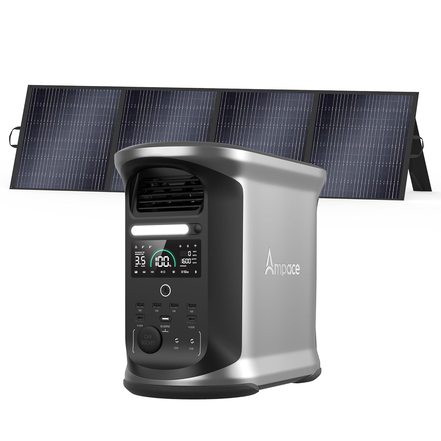 AMPACE Andes 1500 Power Station 2400W Surge 3600W Solar Generator with 200W Solar Panel 1462Wh Power Station 1800W