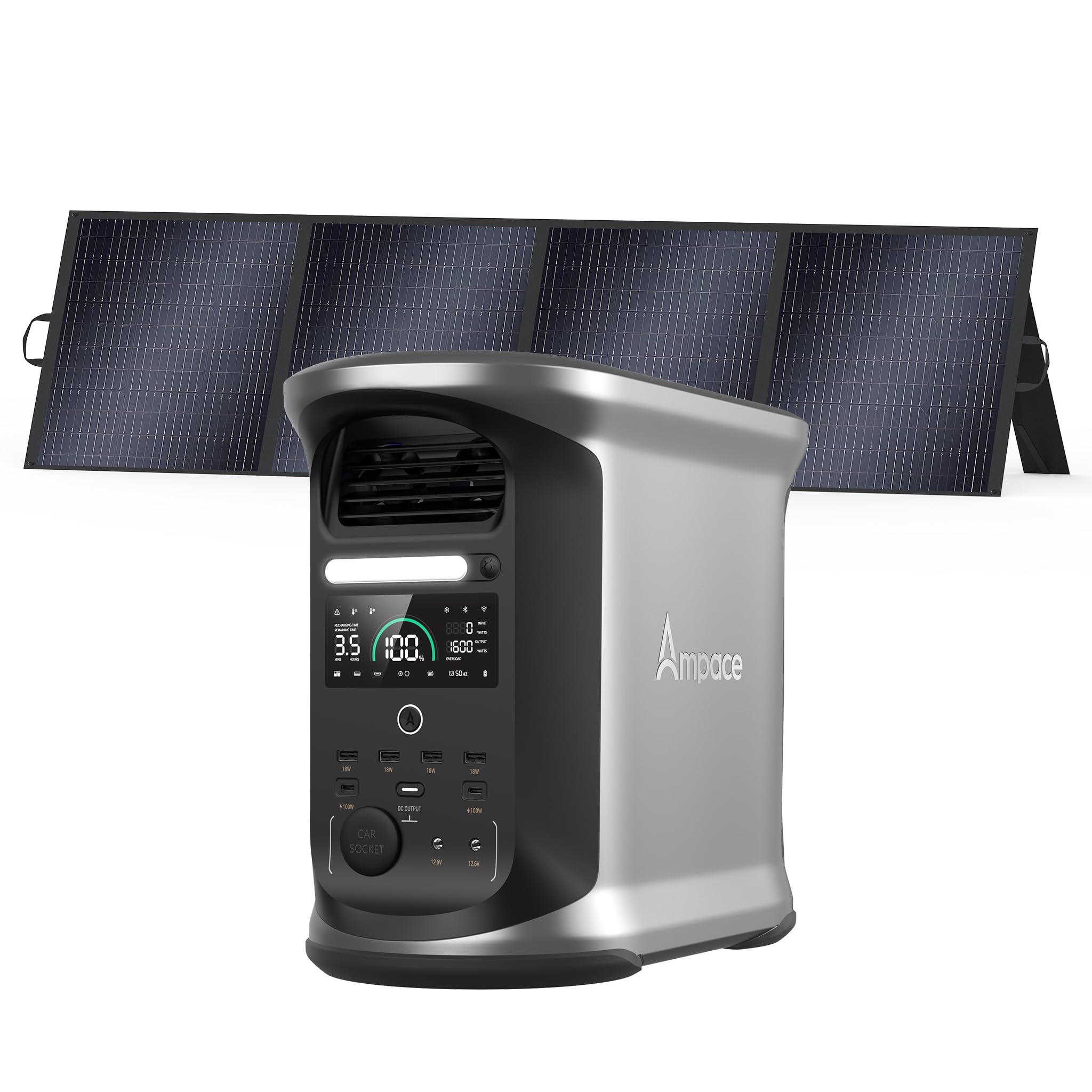 AMPACE Andes 1500 Power Station 2400W Surge 3600W Solar Generator with 200W Solar Panel 1462Wh Power Station 1800W