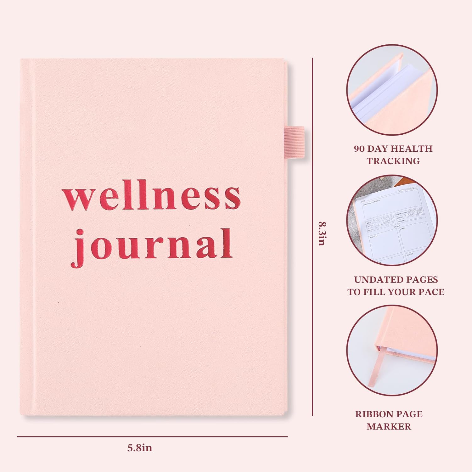 Wellness Journal Planner- Gratitude & Mindset Mental Health Journal,Track Goals, Sleep & Lifestyle,Daily Self Reflection,Self Care Journal,Daily Positive Mindfulness Diary,size A5 pink. - Image 2