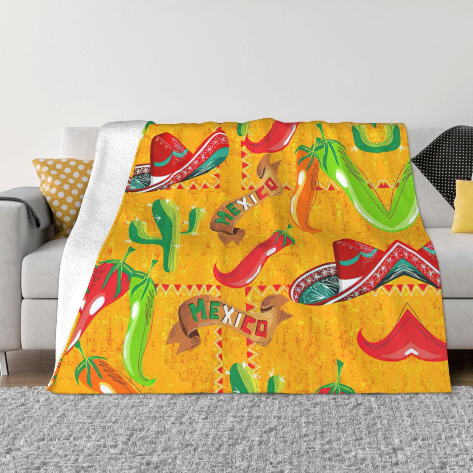 Plaid flanelle cactus piment chaud et respirant pour canapé et lit