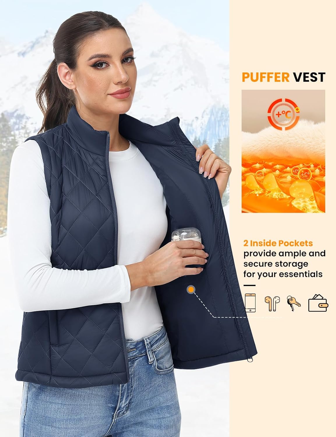 TBMPOY Women's Lightweight Quilted Vest Outerwear Puffer Sleeveless Jacket Windproof Winter Warm Stand Collar with 4 Pockets - Image 2