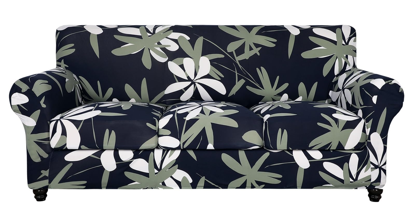 SearchI Stretch Sofa Cover Printed Couch Cover, Floral Pattern 4 Pieces Sofa Slipcover with 3 Separate Cushion Cover, Washable Furniture Protector for Living Room(Sofa, Navy Blue) — image 1
