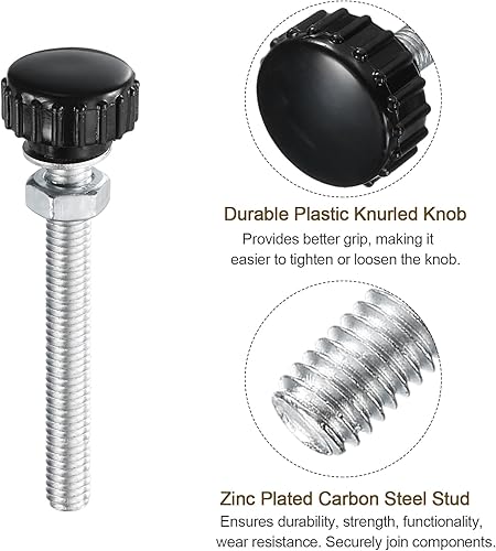 Miniatura 97 de uxcell Juego de 4 perillas moleteadas, tornillos de pulgar con tuercas y arandelas, rosca macho métrica M6 x 1.378 in, cabeza de plástico de 0.984